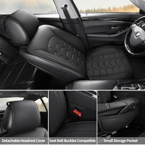 Leather car Seat Covers Breathable Car Seat Protector Front seat Covers Universal Fit for 95% Car Truck SUV Van Vehicles （Black，2PCS） - color: Black