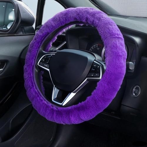 Furry Car Steering Wheel Cover, Heat Absorbing Fluffy Cover, Soft Warm Plush Non-Slip, 14 1/2-15 inch, for Women Girls, Purple - color: single cover - purple
