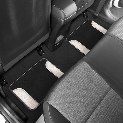 Carbella Glitter Bling Car Mats 4-Piece Set, Two-Tone Shiny Carpet Car Floor Mats, Stain-Resistant Floor Mats for Cars for Women, Universal Car Mat Set, Automotive Floor Mats - White Pearl