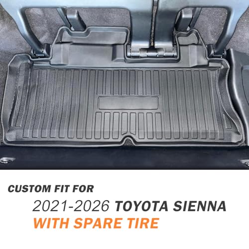 KUST Cargo Trunk Mat for Toyota Sienna 2021-2026 (with Spare Tire), Rear Trunk Cargo Liner All Weather Protection, TPE Rubber Raised Edge - size: For 2021-2026 Sienna | Trunk Mat