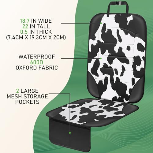 Car Seat Protector for Child Car Seat,Waterproof Car Seat Cover with Thick Padding, Non-Slip Backing, Protects Fabric & Leather Seats, 2 Mesh Storage Pockets(Cow Print)