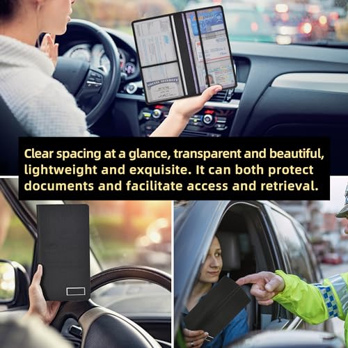 Premium Car Registration & Insurance Card Holder with Magnetic Closure & Clear Pockets, Glove Box Organizer for Documents, Driver's License (Reticulated black) - color: Reticulated black