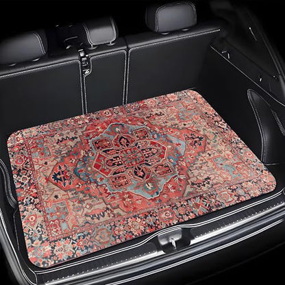Universal Car Trunk Mat 29" x 39", Retro Red Pattern All Weather Trunk Protection Cargo Liner, Durable Cargo Mat Rear Trunk Liner, Stylish Vehicle Interior Accessories Suitable for Most Car Models - color: Retro Red Pattern