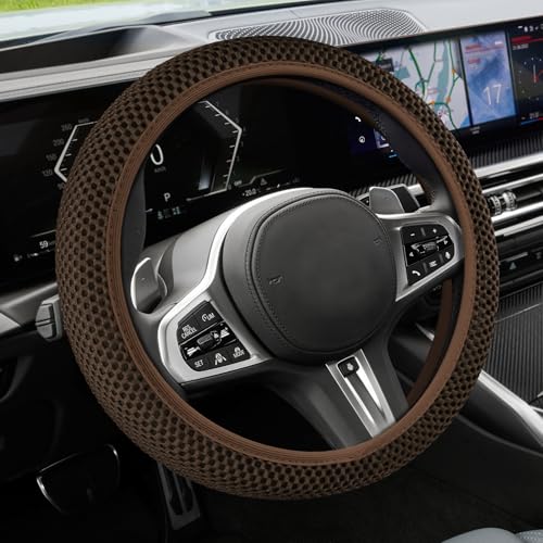 Elastic Stretch Steering Wheel Cover, Steering Wheel Cover, 15" Breathable Auto Steering Wheel Protector, Universal Car Accessories Comfortable Non-Slip Vehicle Steering Wheel Covers for Women Men - color: Brown