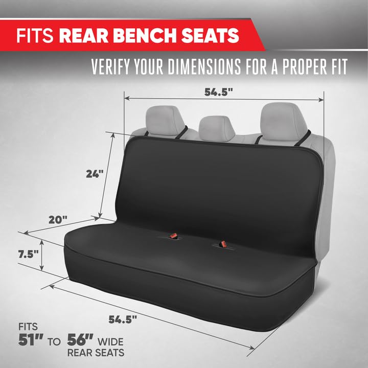 Motor Trend AquaShield Black Neoprene Rear Bench Seat Cover - 100% Waterproof Back Seat Protector for Car Truck Van SUV - Universal Fit for Dogs, Pets & Kids