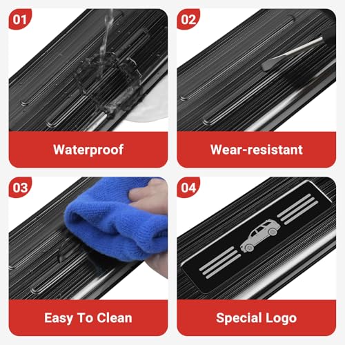 Hellet 4PCS Car Door Sill Protector for Dodge 2016-2020 2023 2024 2025 2026 Durango Accessories Stainless Steel Material Black Brushed Door Entry Guards
