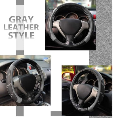 Elantrip Leather Large Steering Wheel Cover 15 1/2 to 16 inch Soft Grip Breathable for Car Truck SUV Jeep Anti Slip Black and Gray - color: Black and Gray, size: 15 1/2 - 16 Inch