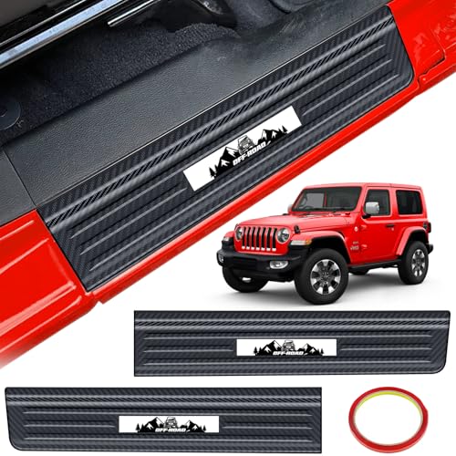 Buling Door Sill Guards Protector 304 Stainless Steel Compatible with Jeep Wrangler JL JLU 2018-2025 & Jeep Gladiator JT 2020-2025 Accessories Door Sill Protector (Carbon Fiber Texture 2 Door) - color: Carbon Fiber Black 2
