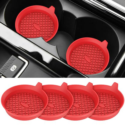 Car Cup Holder Coasters [4 Pack] Silicone Cups Mats, Automotive Universal Non-Slip Recessed Interior Accessories Red - color: 4 Pack-red