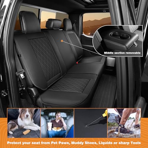 F150 Seat Covers Full Set, Faux Leather Truck Seat Covers Diamond Quilted Custom Fit for 2009-2026 F-150 SuperCrew & 2017-2026 F250 F350 F450 Crew Cab XL XLT Lariat King Ranch (Black & Blue) - color: Black & Blue, size: Front & Rear