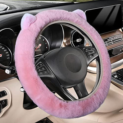 JXJKMMN Cute Fluffy Steering Wheel Cover - Furry Ear, Winter Warm Fuzzy Car Decoration (Pink) - color: Pink