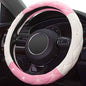 White Pink Steering Wheel Cover, Anti-Slip Steering Wheel Protector with Crystal Rhinestones Microfiber Leather, Steering Wheel Cover for Women and Girl Fit 14.5-15 inch - color: White+Pink