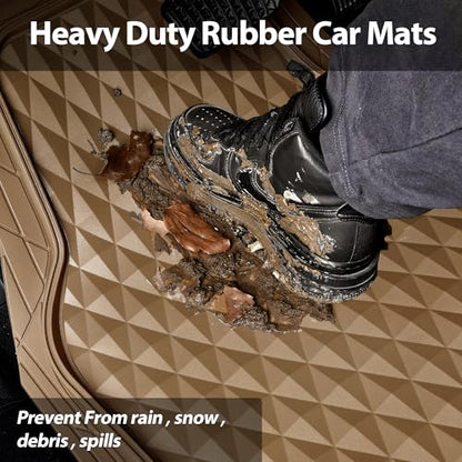 CAR PASS Heavy Duty Rubber Beige Car Floor Mats & Cargo Liners, Deep Dish All-Weather Trunk Mats Durable Anti-Slip 3D Rhombus Waterproof Trim to Fit Liner Universal Fit Auto,Sedan,SUV,Truck, Beige - color: beige with cargo liner