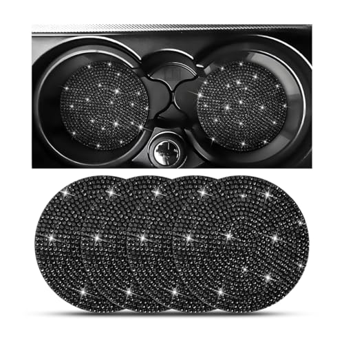 Bling Car Cup Holder Coaster, Crystal Rhinestone Anti-Slip Insert Coasters, Universal 2.75 Inch Fashion Automotive Cup Mat, Car Interior Accessories Decor Gifts for Women (Black, 4PCS) - color: Black, size: 4PCS