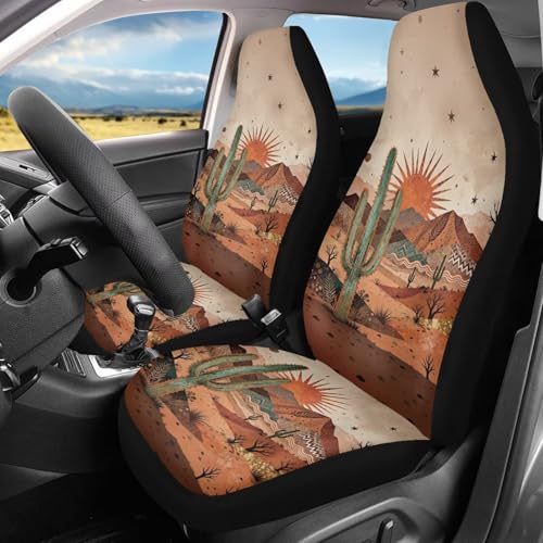 Desert Cactus Car Front Seat Covers Arizona State Car Seat Covers Full Set of 2 Stretch Polyester Fabric Cover Automotive Interior Seats Covers for Most Cars SUV Sedans - color: Desert Cactus