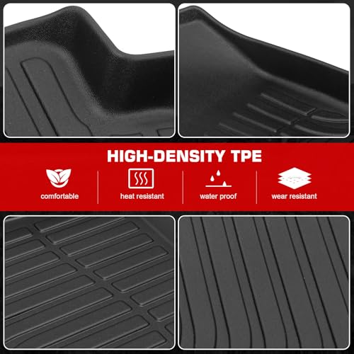 IKON MOTORSPORTS 3D TPE Floor Mats, Compatible with 2025-2026 Audi Q6 e-tron & SQ6 e-tron, All Weather Waterproof Non-Slip Floor Liners, Front & 2nd Row Full Set Car Interior Accessories, Black 3PCS