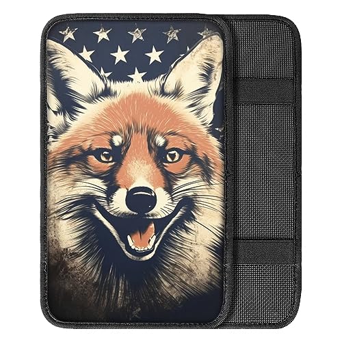 Car Center Console Pad, Universal Waterproof Car Armrest Seat Box Cover, Car Interior Accessories for Most Vehicle SUV Truck Vintage American Flag Fox Car Armrest Pad - color: vintage american flag fox