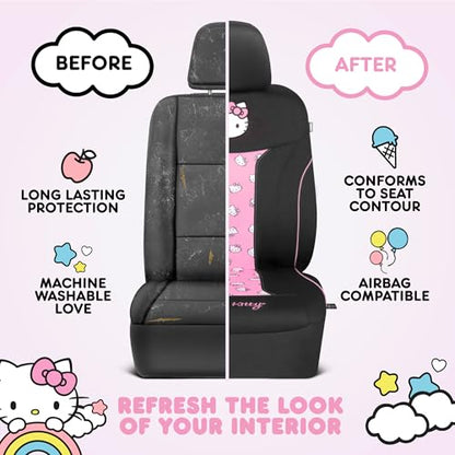 Carbella Hello Kitty Car Seat Covers - Cute and Durable Pink Front Seat Covers, Adorable Hello Kitty Design, Comfortable and Long-Lasting Polyester, Car Accessories Gift 2pc Black/Pink - color: Seat Covers Poly-Pink, style: Hello Kitty