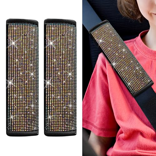 2PCS Bling Seat Belt Covers, Seat Belt Cover Pad, Crystal Diamond Car Seatbelt Cushion for Women, Automotive Interior Shoulder Neck Harness Protector Accessories for Car Truck SUV (AB) - color: AB