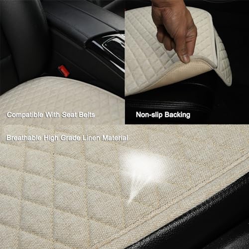 West Llama Linen Car Seat Covers,Bottom Seat Covers for Cars Include 1 Piece Front Driver Seat Pad Mat Universal Fits 90% Vehicles,SUVs,Cars,Sedans(1Piece-Beige) - color: A-Beige, size: 1 Front Bottom Seat Covers