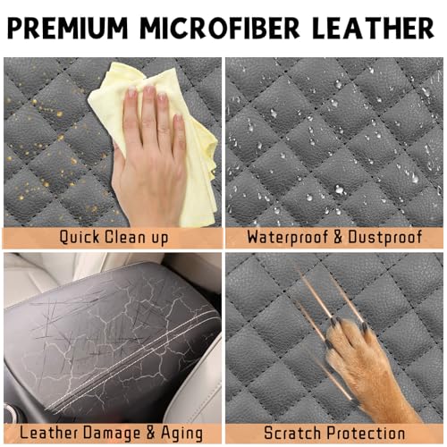 Center Console Cover Compatible with Ford F150 2015-2020, F250 F350 F450 F550 2017-2022, Expedition 2018-2024, Leather Armrest Cover Lid Protector, Anti-Scratch, Black (Bucket Seat Only)