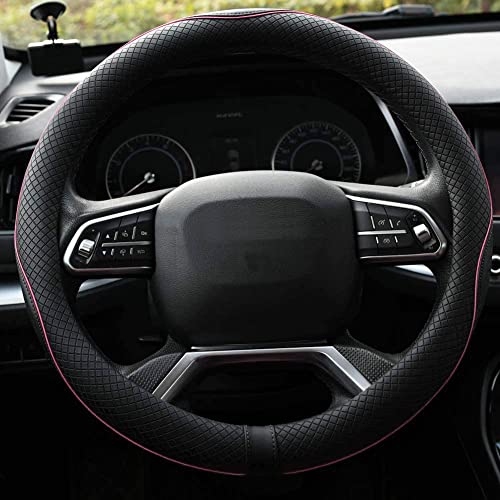 Rueesh Microfiber Leather Steering Wheel Cover Anti-Slip Matte Finish Auto Car Wheel Cover Universal 15 Inch Wheel Cover for Car Embossing Pattern (Pink Line) - color: Pink Line