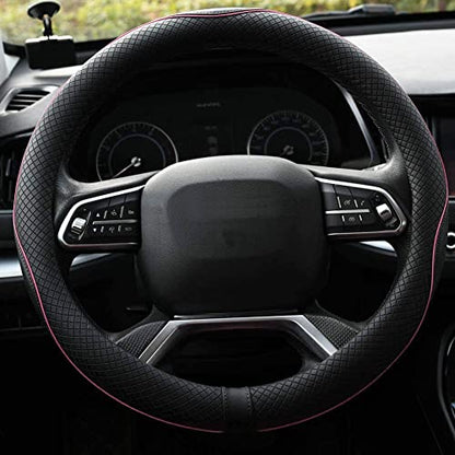 Rueesh Microfiber Leather Steering Wheel Cover Anti-Slip Matte Finish Auto Car Wheel Cover Universal 15 Inch Wheel Cover for Car Embossing Pattern (Pink Line) - color: Pink Line