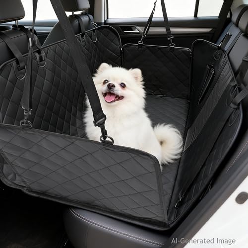 100% Waterproof Dog Car Seat Cover, 600D Oxford Hammock Full Coverage Back Seat Protector, Anti-Slip Bottom with Mesh Window & Storage Pocket, 100% Heavy Duty for Cars SUVs Trucks