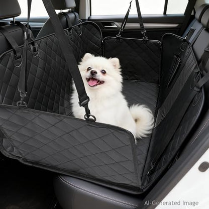 100% Waterproof Dog Car Seat Cover, 600D Oxford Hammock Full Coverage Back Seat Protector, Anti-Slip Bottom with Mesh Window & Storage Pocket, 100% Heavy Duty for Cars SUVs Trucks