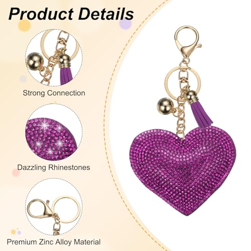 PATIKIL Rhinestone Keychains for Women, Cute Bling Heart Shape Purse Charm for Bag Handbags Car Keys - color: Gold-purple