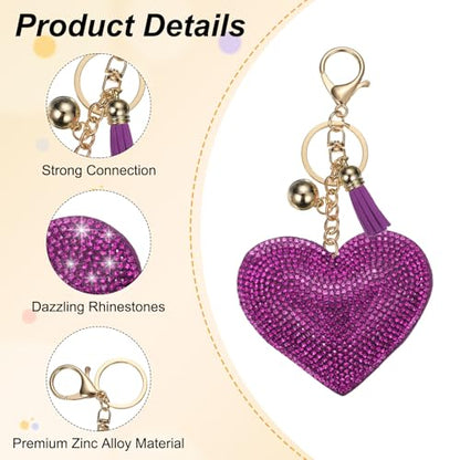 PATIKIL Rhinestone Keychains for Women, Cute Bling Heart Shape Purse Charm for Bag Handbags Car Keys - color: Gold-purple