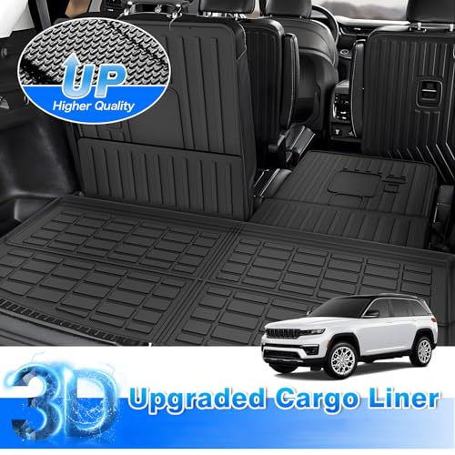 Cargo Mat Fits for Jeep Grand Cherokee L 2021-2025 2026, All Weather TPE Rear Cargo Liner Trunk Mat with 3rd Row Seatback Cover for Jeep Grand Cherokee L Accessories - size: 1)Jeep Grand Cherokee L 21+ Two-piece