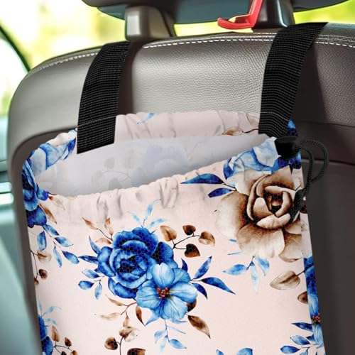 Car Trash Bag Hanging Back of Seat Waterproof Small Cute Printed One-Handed Strap Drawstring Garbage Bags for Car-Blue Rose - color: Blue Rose Car Trash Bag