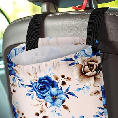 Car Trash Bag Hanging Back of Seat Waterproof Small Cute Printed One-Handed Strap Drawstring Garbage Bags for Car-Blue Rose - color: Blue Rose Car Trash Bag