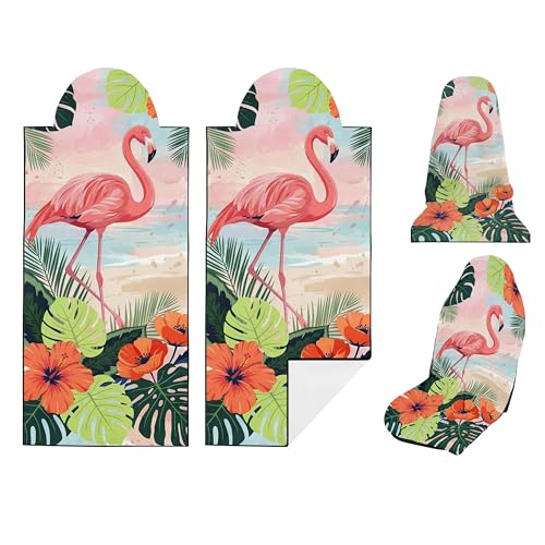 2 Pack Car Seat Towel Covers, Sweat-Proof Microfiber Seat Protectors for Gym, Running, Beach & Workout, Breathable Quick-Dry, Machine Washable, Tropical Flamingo Print, Universal Fit - color: Tropical Flamingo