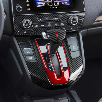 Car Gear Shift Knob Cover Decals for 2017 2018 2019 2020 2021 2022 Honda CR-V Accessories CRV ABS Carbon Fiber Stickers, Black Red - color: Gear Shift Knob Cover, Black Red