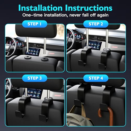 Car Seat Hooks Anti-Drop Headrest Storage Hanger Universal Fit Automotive Organizer for Purse Bag Coat Black 2 Pack