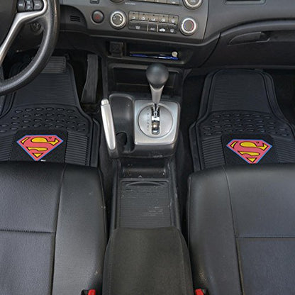 Superman Rubber Car Floor Mats 4 PC Front Heavy Duty All Weather Protection - Trimmable To fit - size: Pack of 4