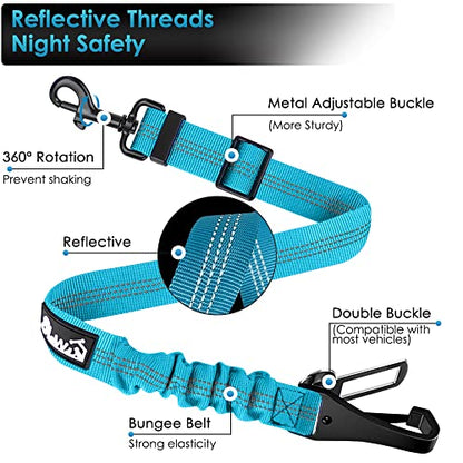 SlowTon Dog Seat Belt, Adjustable Dog Safety Belt Leash, 2 in 1 Latch Bar Attachment Dogs Car Seatbelt with Elastic Nylon Bungee Buffer, Reflective Nylon Belt Tether Connect to Dog Harness (Blue) - color: Blue