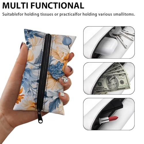 Fabric Purse Zipper Tissue Bag Boho Floral Pocket Tissues Travel Packs Washable Tissue Holder 5.2 x 3.2 Inch Tissue Packs for Coins Tissue Cards Car Travel Office Home - color: Boho Floral