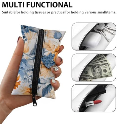 Fabric Purse Zipper Tissue Bag Boho Floral Pocket Tissues Travel Packs Washable Tissue Holder 5.2 x 3.2 Inch Tissue Packs for Coins Tissue Cards Car Travel Office Home - color: Boho Floral