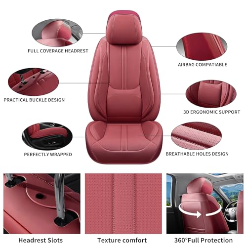 Car Seat Covers Full Set Fit for Toyota Prius Prime 2017-2026,Luxury Faux Leather Seat Covers 5 Seats, Breathable Anti-Slip Seat Protectors with Lumbar Support(Red,Full Set) - color: Red, size: Fit for Prius Prime