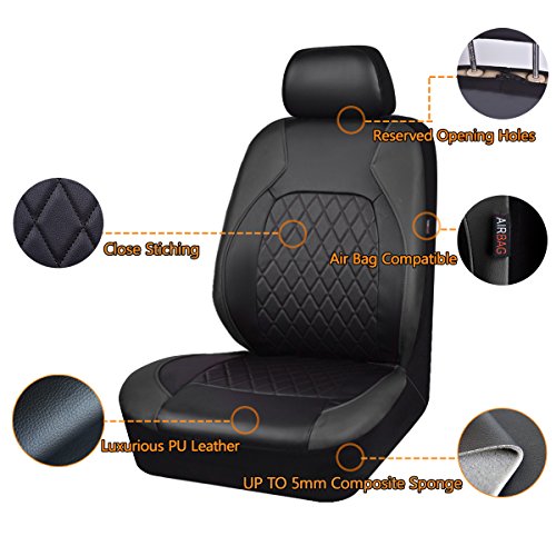 Universal Deluxe Pu Luxury Vinyl Faux Leather Car Seat Covers Full Set, Airbag Compatible, Breathable, Fit for Cars, Trucks, SUV (All Black) - color: Black and Black, size: Full Set