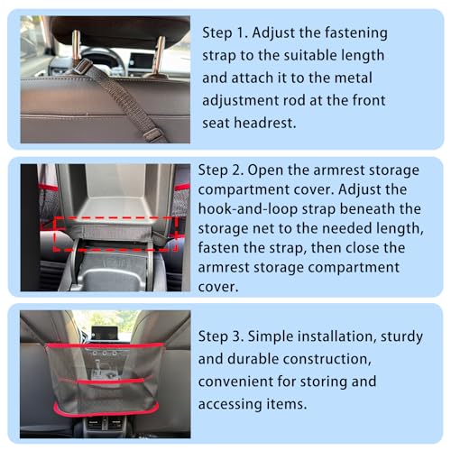 Car Storage Bag, Auto Net Pocket Handbag Holder, Driver Storage Netting Pouch for Document Phone Tissue Purse Storage, Organizer Mesh Bag Between Two Seats, Backseat Pets Barrier, Red
