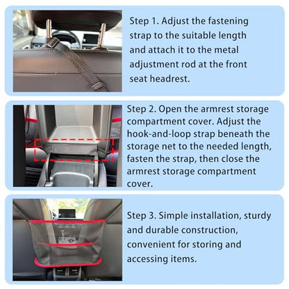 Car Storage Bag, Auto Net Pocket Handbag Holder, Driver Storage Netting Pouch for Document Phone Tissue Purse Storage, Organizer Mesh Bag Between Two Seats, Backseat Pets Barrier, Red