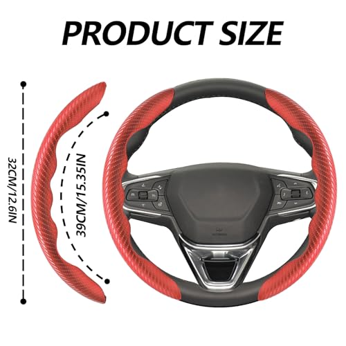 2pcs Universal Fit Carbon Fiber Steering Wheel Cover, Anti-Skid Steering Wheel Cover/Segmented Steering Wheel Protector/Car Interior Accessories (red) - color: red