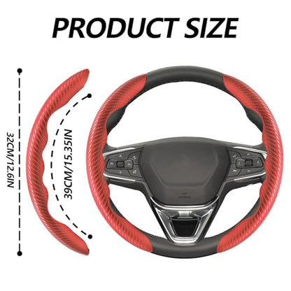 2pcs Universal Fit Carbon Fiber Steering Wheel Cover, Anti-Skid Steering Wheel Cover/Segmented Steering Wheel Protector/Car Interior Accessories (red) - color: red