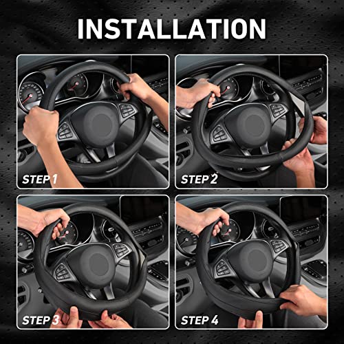 SEG Direct Black Car Steering Wheel Cover Medium Size 14.5-15 inch (37-39 cm), Breathable Microfiber Leather - color: Breathable Pores, size: Standard size[14 1/2''-15'']