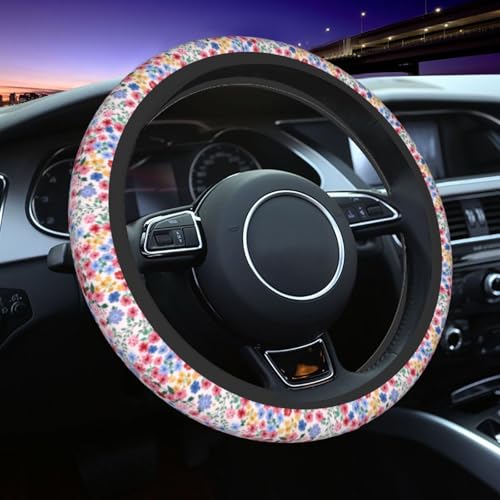 Millefleurs Different Flowers Pink Steering Wheel Cover Car Accessories Cute for Women Girls Girly Universal 15 Inch Neoprene Auto Interior Decor Anti Slip Car Truck Protector - color: Black25