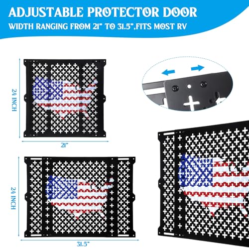 Gisafai 24 Inch High Adjustable RV Door Screen Protector Adjusts from 21''- 31.5'' Aluminum RV Entry Screen Door Grille Alloy Screen Door Grill Screen Defender for RV Door, Black - size: 24 Inch High, style: Flag